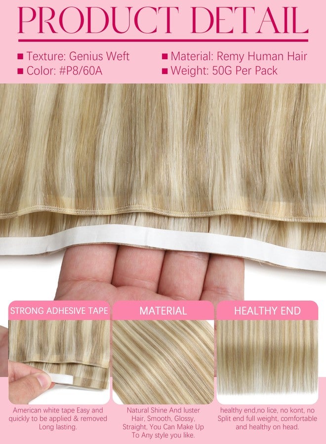 Lacer Genius Weft Tape in Hair Extensions Human Hair 18 Inch Tape in Weft Real Human Hair Tape ins Hand Tied Light Brown with Platinum Blonde Color 50g - Image 2